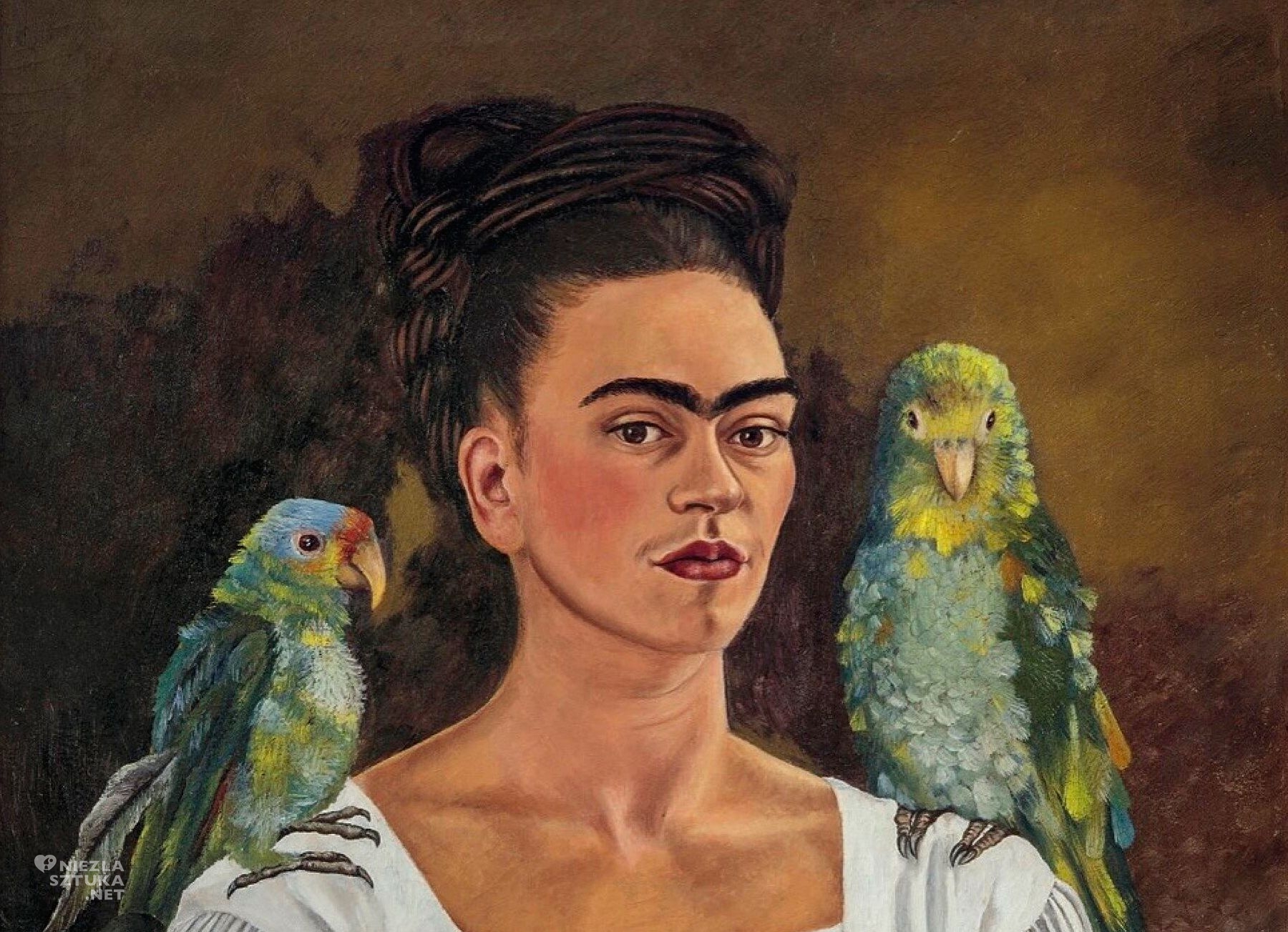 Frida Kahlo, Ja i moje papugi, kobiety w sztuce, sztuka meksykańska, sztuka nowoczesna, Niezła Sztuka