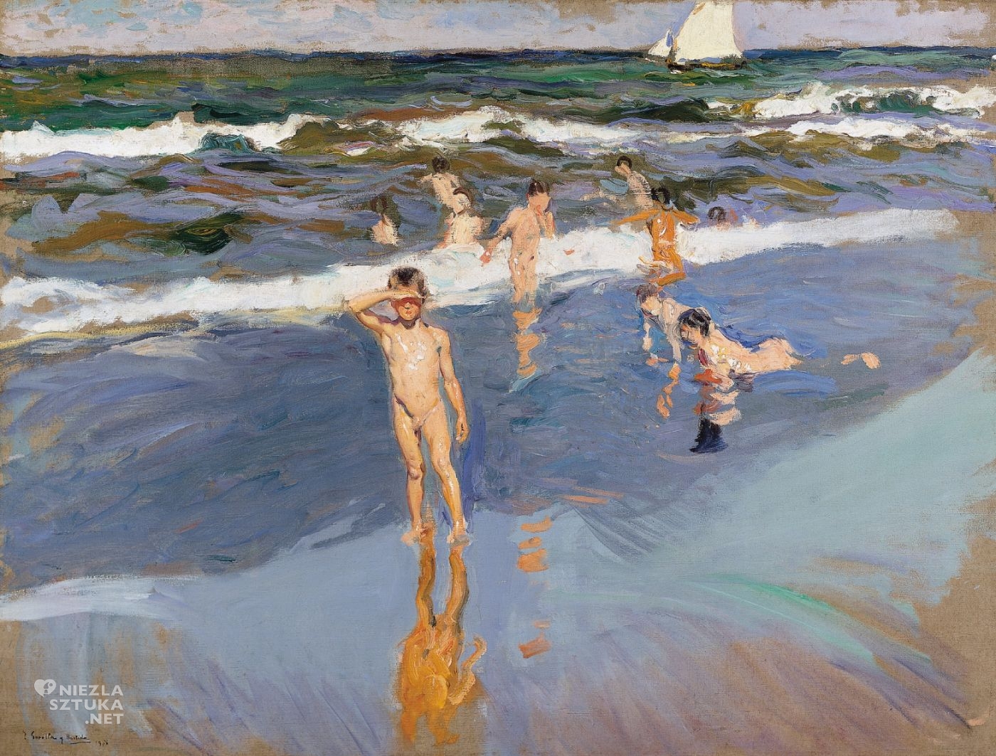 Joaquin Sorolla, Dzieci w morzu, Plaża w Walencji, Niños en el Mar, Playa de Valencia, dzieci, walencja, sztuka hiszpańska, impresjonizm, olej, płótno, niezła sztuka