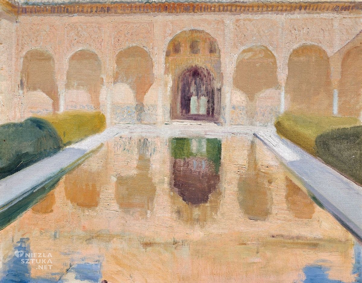 Joaquin Sorolla, Patio Comares la Alhambra Granada, dziedziniec,
