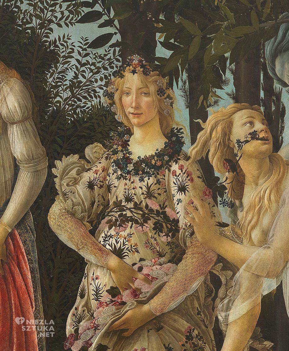 Sandro Botticelli, La Primavera, Wiosna, kobiety, muza, detal, renesans, sztuka włoska, Niezła Sztuka