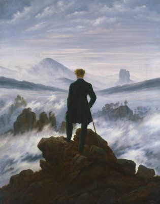 Caspar David Friedrich Wędrowiec nad morzem mgły, sztuka niemiecka, romantyzm, Niezła Sztuka