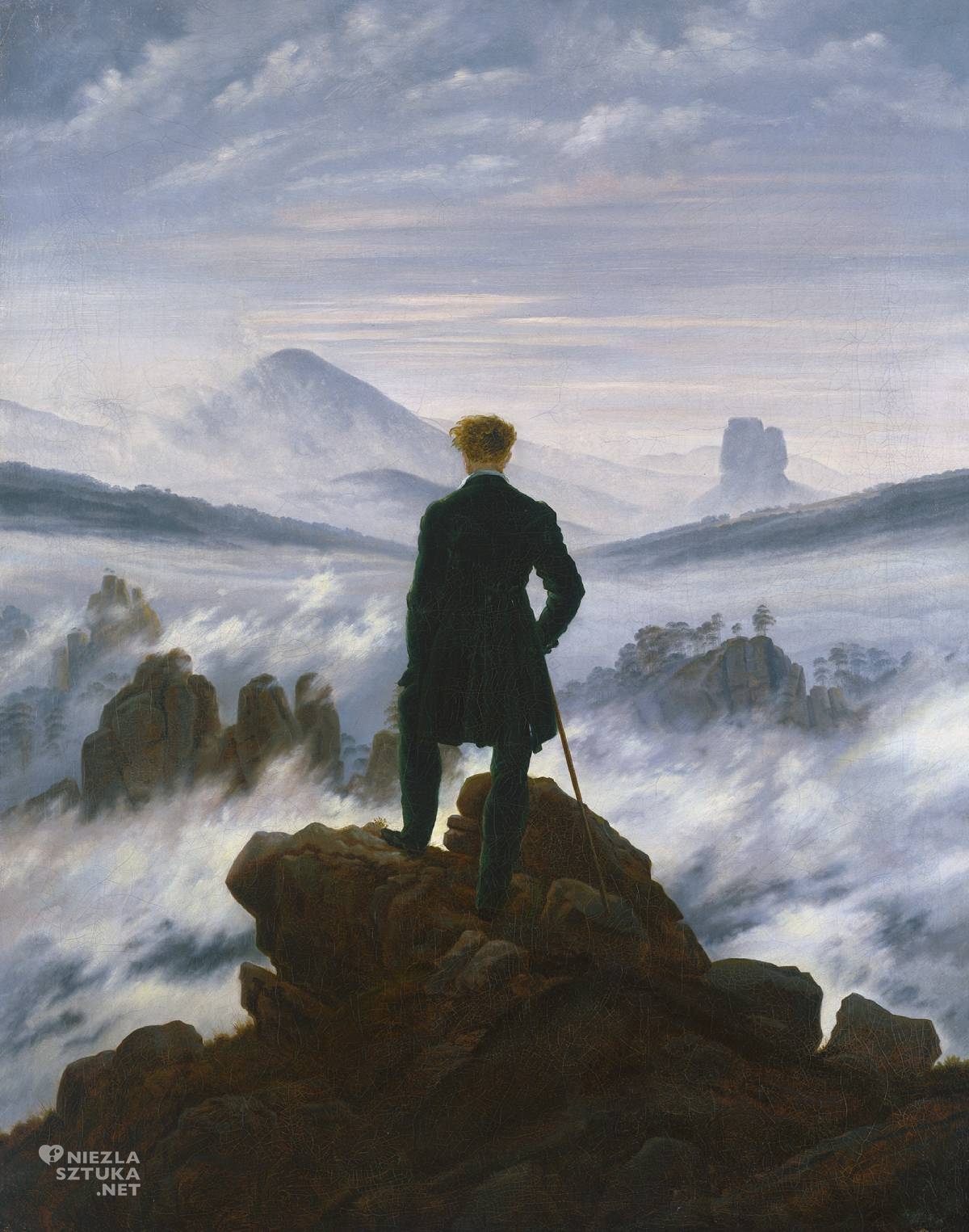 Caspar David Friedrich Wędrowiec nad morzem mgły, sztuka niemiecka, romantyzm, Niezła Sztuka