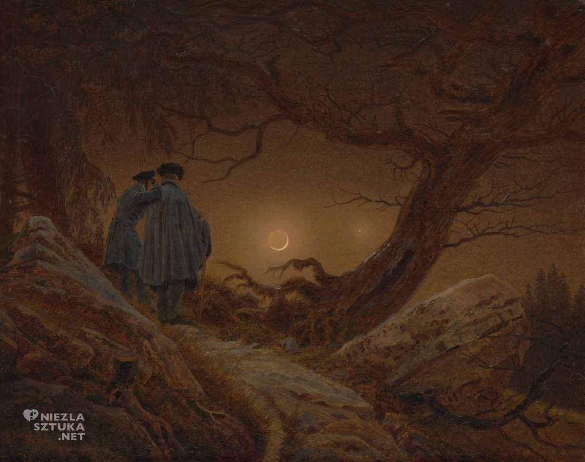 Caspar David Friedrich, Dwaj mężczyźni kontemplujący księżyc, romantyzm, sztuka niemiecka, Niezła Sztuka