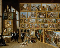 David Teniers młodszy, Arcyksiążę Leopold Wilhelm w swojej galerii obrazów w Brukseli, obraz w obrazie, sztuka flamandyka, olej, płótno, niezła sztuka