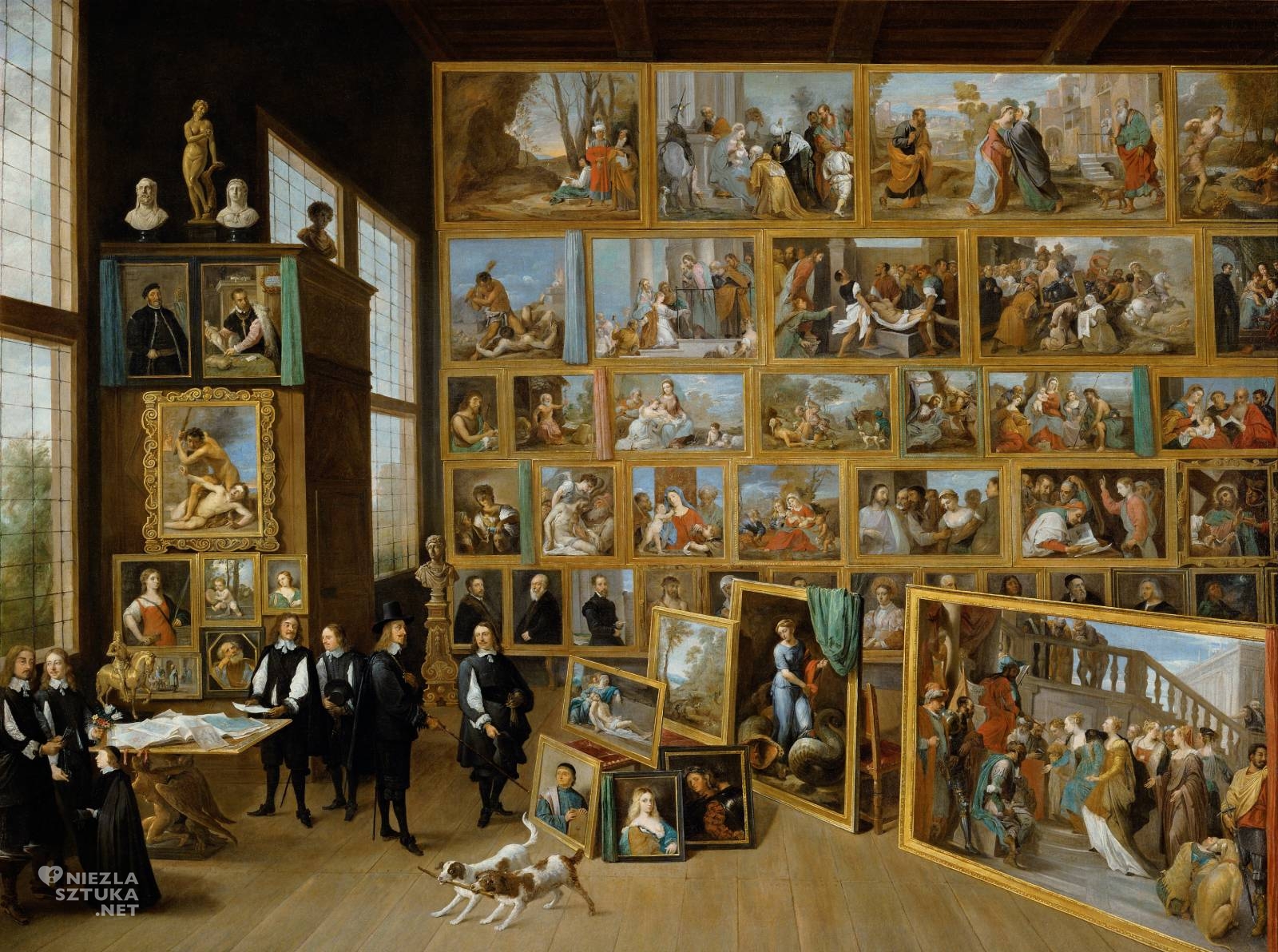 David Teniers młodszy, Arcyksiążę Leopold Wilhelm w swojej galerii obrazów w Brukseli, obraz w obrazie, sztuka flamandyka, olej, płótno, niezła sztuka