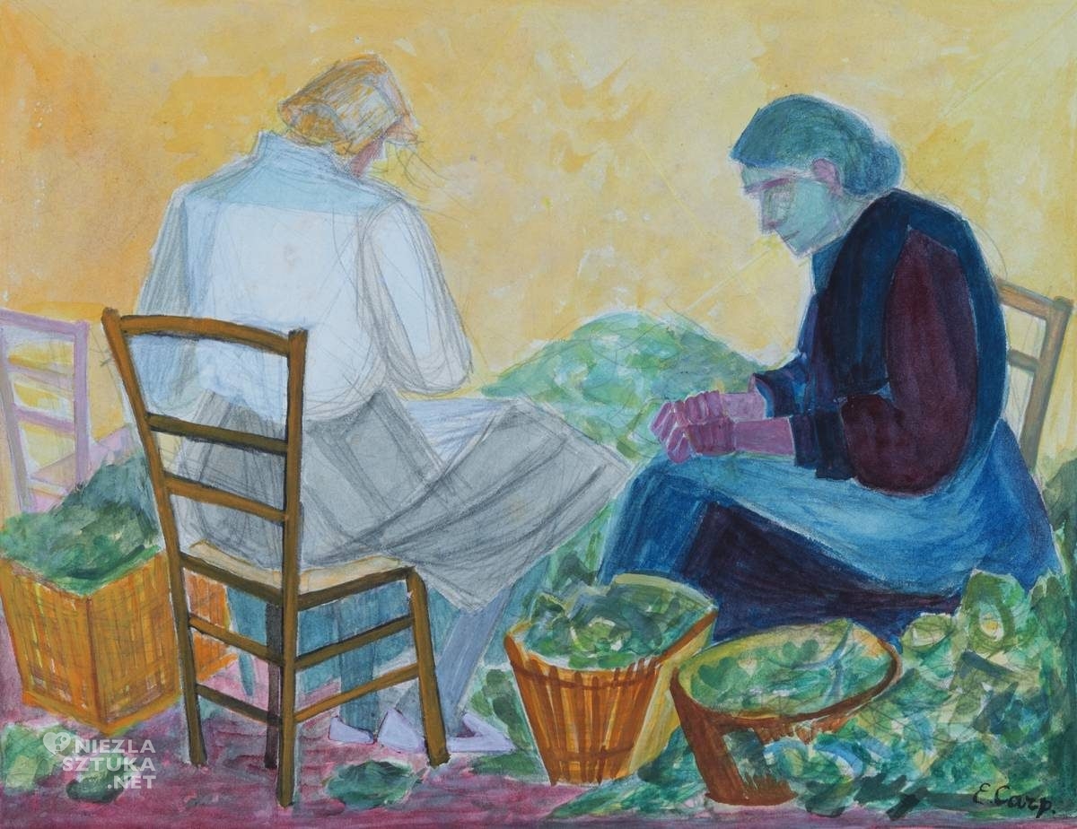 Estera Karp, Wieśniaczki przy pracy, obieranie kapusty, praca na wsi, sztuka polska, szuka żydowska, kobiety w sztuce, niezła sztuka