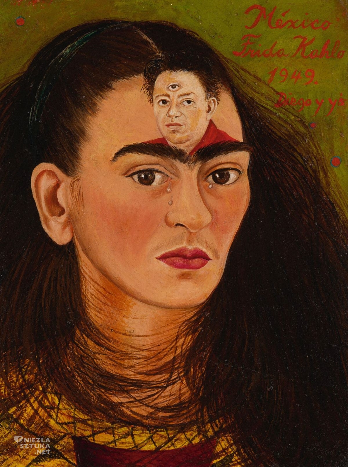 Frida Kahlo, Diego i ja, Diego y yo, Diego Rivera, autoportret, kobiety w sztuce, sztuka meksykańska, Meksyk, niezła sztuka