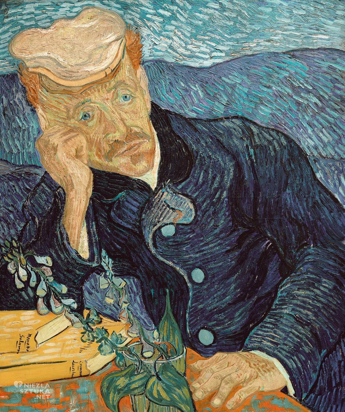 Vincent van Gogh, Portret, Paul Gachet, impresjonizm, wersja 1, olej, płótno, Paryż, Niezła sztuka