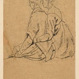 Caspar David Friedrich, Dwie siedzące kobiety widziane z tyłu, szkic, pędzel, tusz, kalka, sztuka niemiecka, niezła sztuka