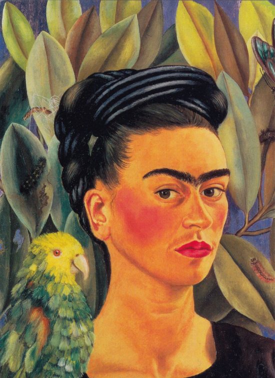Frida Kahlo, Autoportet z Bonitem, Bonito, papuga, kobiety w sztuce, sztuka meksykańska, Meksyk, ptak, niezła sztuka