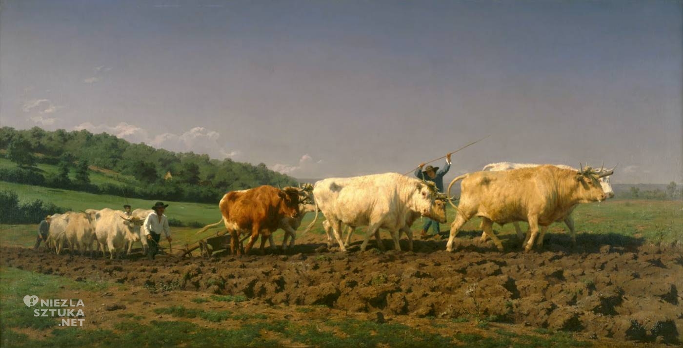 Rosa Bonheur, Orka w Nivernais, olej, płótno, zwierzęta w sztuce, kobiety w sztuce, sztuka amerykańska, krowy, orka, praca na roli, niezła sztuka