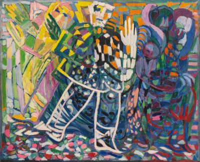 Estera Karp, Postacie ze wzniesionymi rękami, sztuka polska, olej na płótnie, NIezła Sztuka