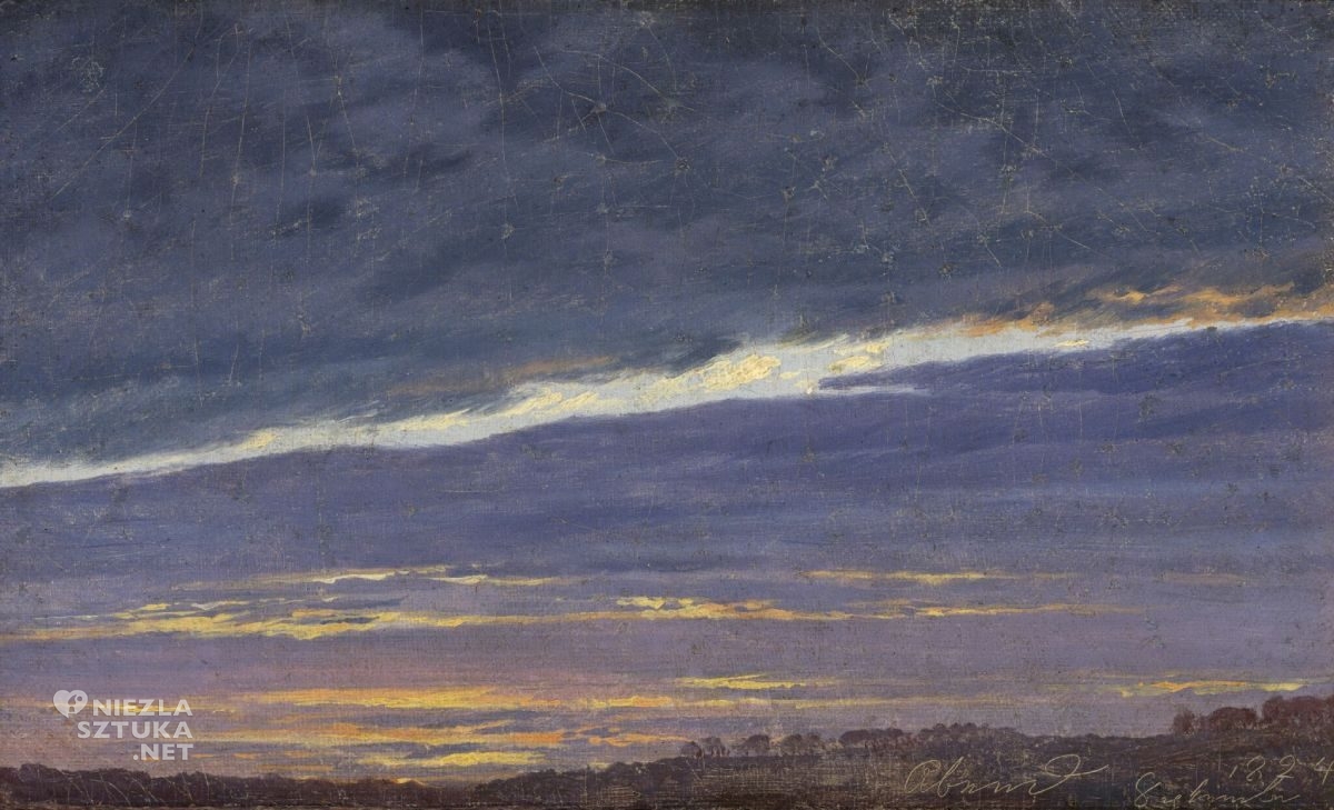 Caspar David Friedrich, Pochmurne niebo, wieczór, pejzaż, sztuka niemiecka, romantyzm, niezła sztuka