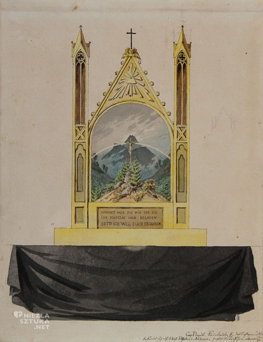 Caspar David Friedrich, projekt do dzieła Krzyż w górach, Sztuka Niemiecka, Romantyzm, Niezła Sztuka