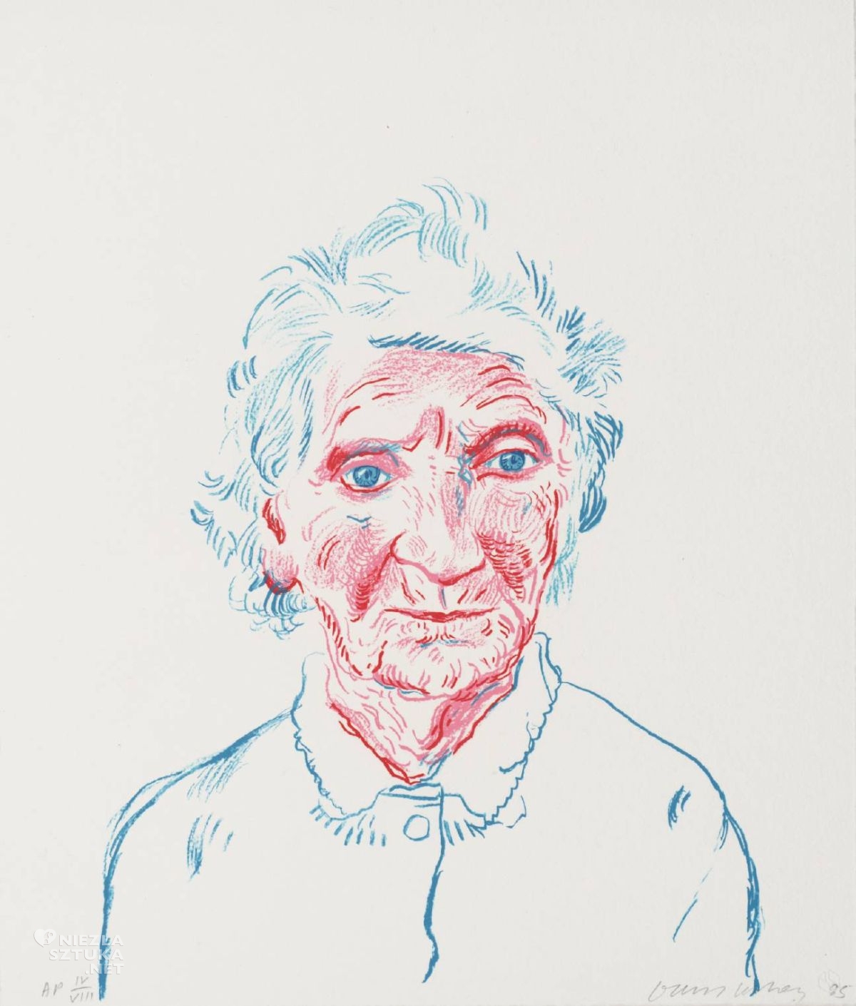 David Hockney, Portret matki III, matka, portret kobiety, litografia, papier, sztuka angielska, sztuka współczesna, niezła sztuka
