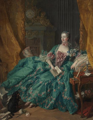 François Boucher, Portret Madame de Pompadour, sztuka francuska, kobiety w sztuce, leżąca, czytająca kobieta, arystokracja, niezła sztuka