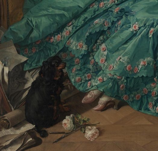 François Boucher, Portret Madame de Pompadour, pies, sztuka francuska, kobiety w sztuce, leżąca, czytająca kobieta, arystokracja, niezła sztuka
