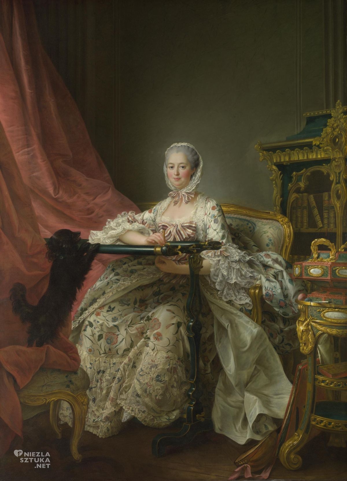 François-Hubert Drouais, Portret Madame de Pompadour przy tamborku, portret, sztuka francuska, portret kobiety, niezła sztuka