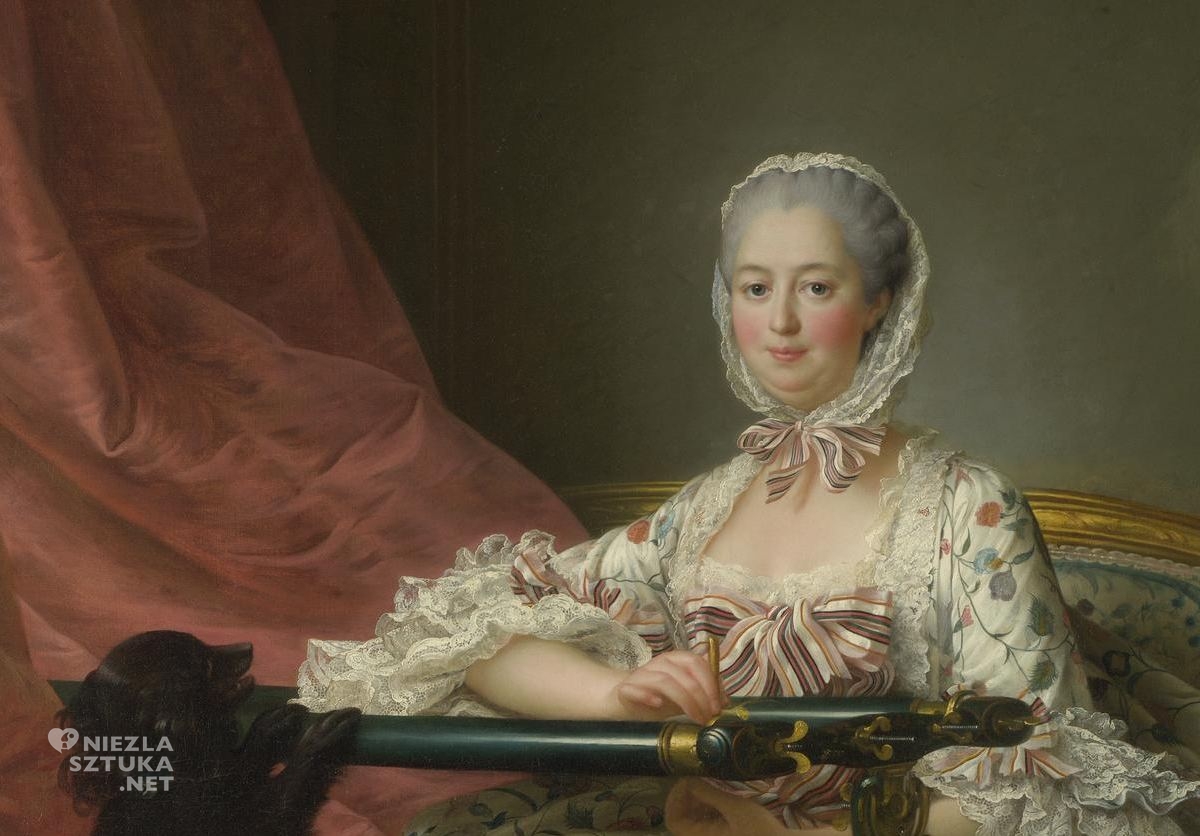 François-Hubert Drouais, Portret Madame de Pompadour przy tamborku, portret, sztuka francuska, portret kobiety, niezła sztuka