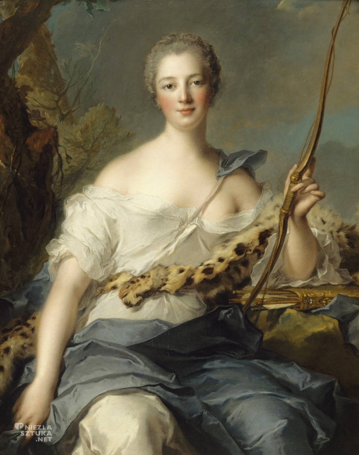 Jean-Marc Nattier, Jeanne-Antoinette Poisson, markiza de Pompadour jako Diana Łowczyni, Madame de Pompadour, porttret, portret kobiecy, kobiety w sztuce, niezła sztuka