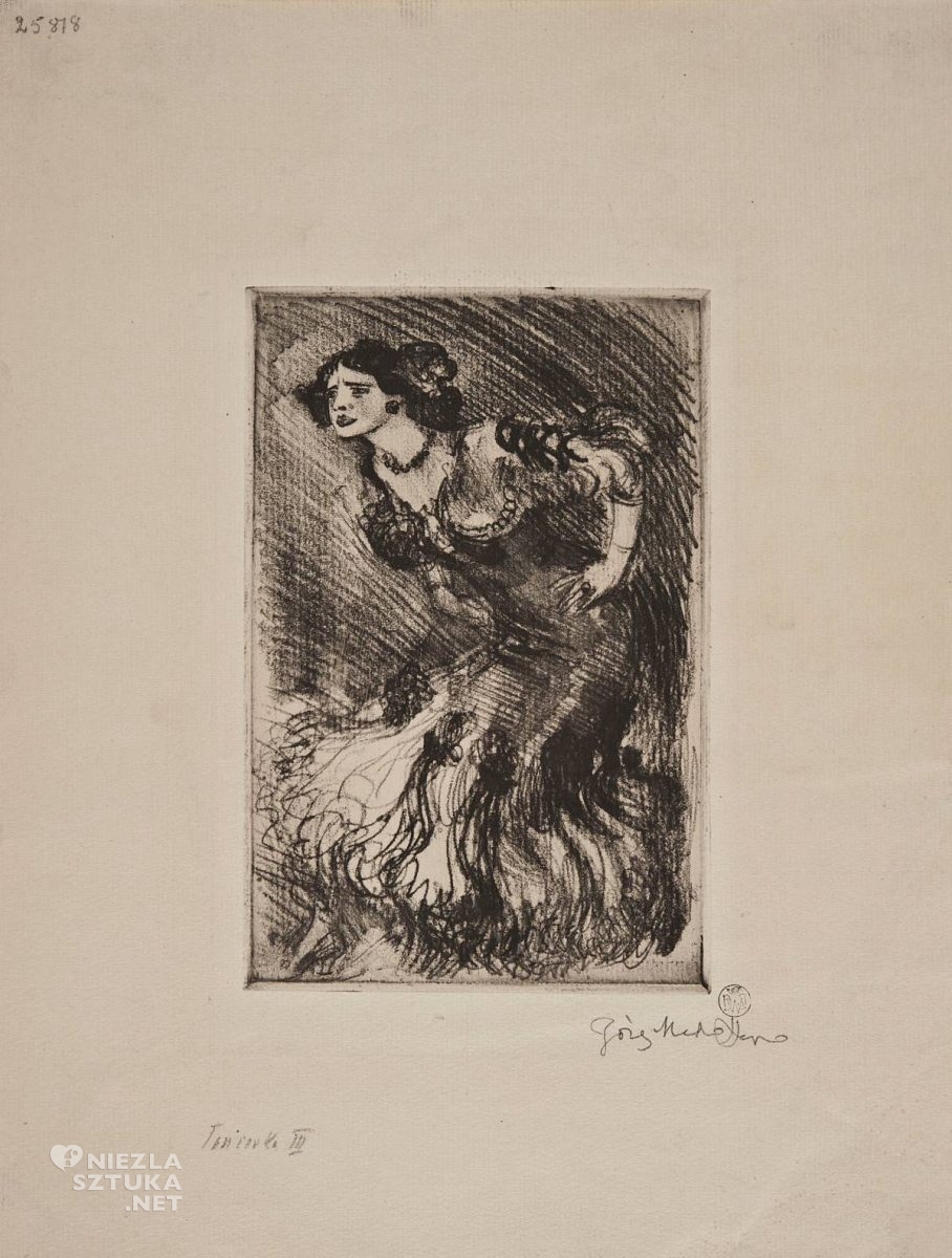 Józef Mehoffer, Prosto przed siebie, kobieta patrząca przed siebie, odbitka graficzna, tancerka, Tancerka - Guerrero, taniec, kobiety, młoda polska, niezła sztuka