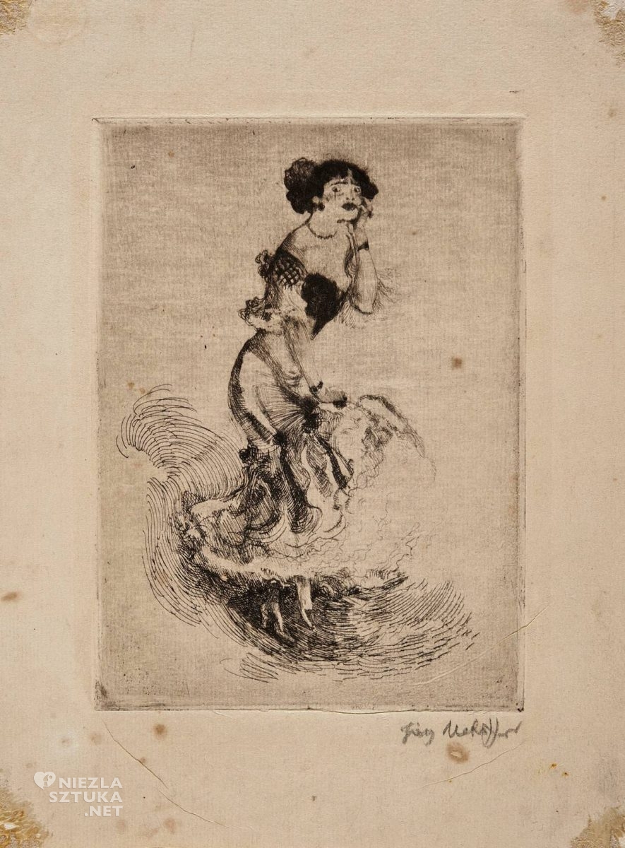 Józef Mehoffer, przestraszona, odbitka graficzna, tancerka, Tancerka - Guerrero, taniec, kobiety, młoda polska, niezła sztuka