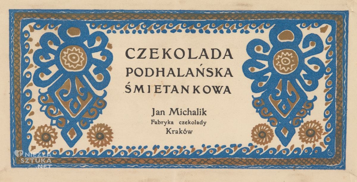 Henryk Uziembło, opakowanie Czekolady kuracyjnej Fabryki czekolady w Krakowie Jana Michalika, czekolada, ozdobne opakowanie. polska czekolada, sztuka polska, niezła sztuka