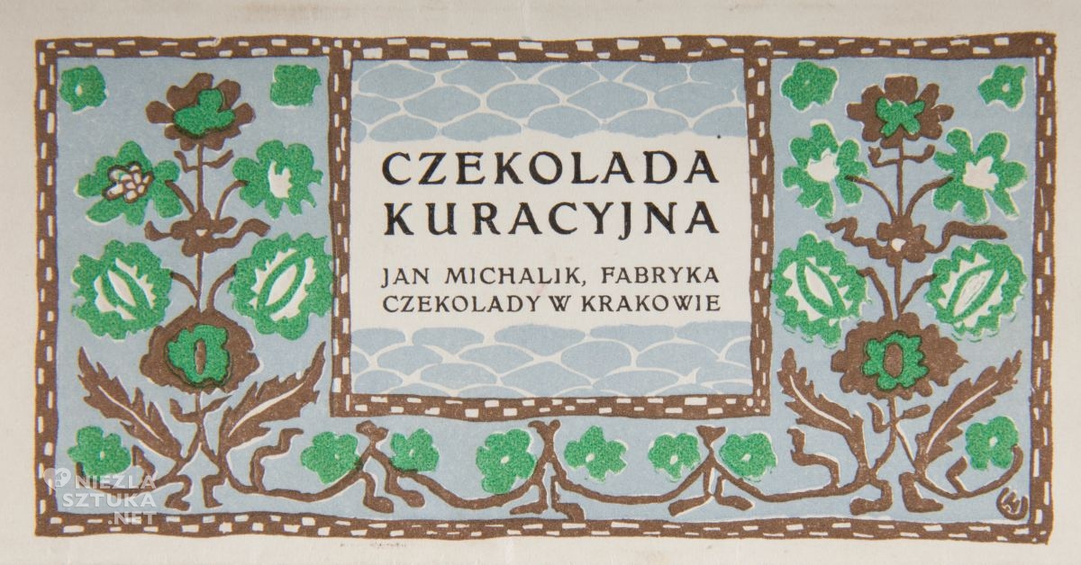 Henryk Uziembło, opakowanie Czekolady kuracyjnej Fabryki czekolady w Krakowie Jana Michalika, czekolada, ozdobne opakowanie. polska czekolada, niezła sztuka