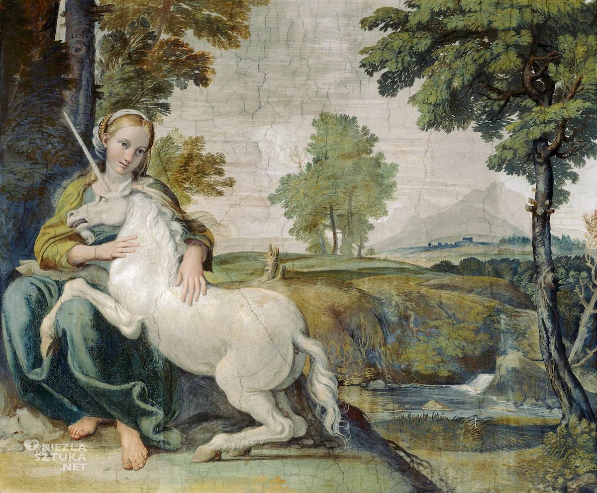 Domenichino, Młoda kobieta z jednorożcem, jednorożec w sztuce, renesans, Niezła Sztuka