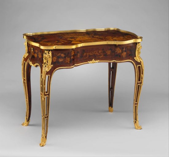 Jean-François Oeben French, Roger Vandercruse, nazywany Lacroix, Rozkładany stolik, meble, meble drewniane, złote zdobienia, mechaniczne, niezła sztuka
