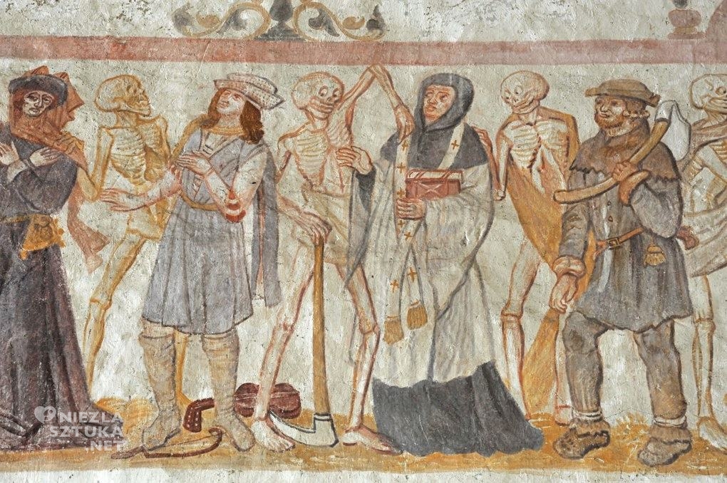 kościół Saint Germain, La Ferté-Loupière, taniec śmierci, danse macabre, freski, sztuka średniowieczna, sztuka religijna, niezła sztuka
