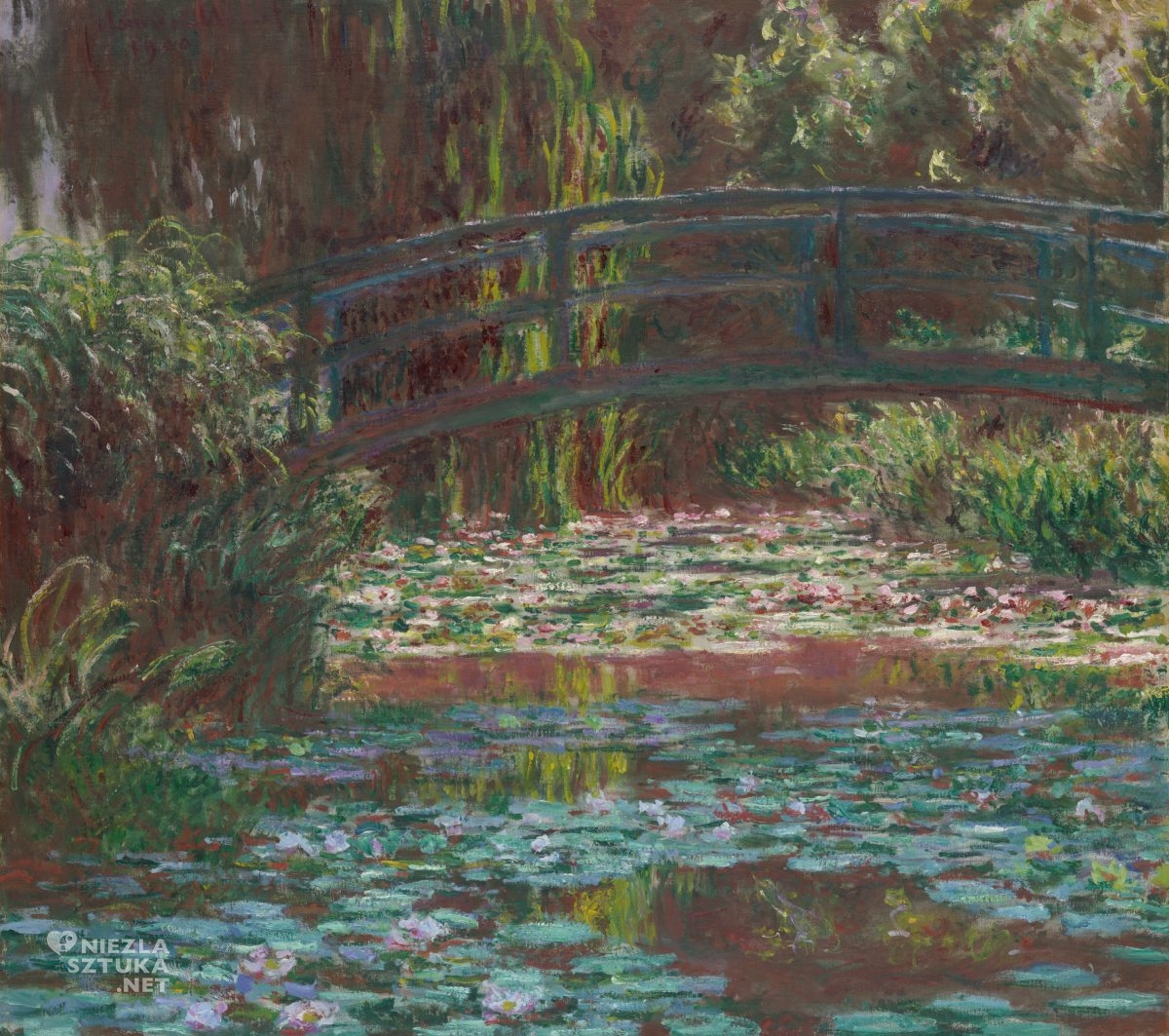 Claude Monet, Staw z liliami wodnymi, mostek, lilie wodne, oczko wodne, impresjonizm, niezła sztuka