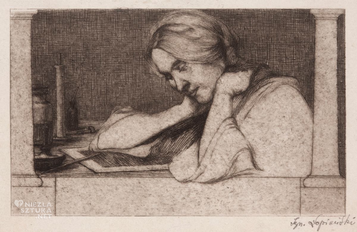 Ignacy Łopieński, Akwaforcistka. Portret Zofii Stankiewiczówny, Zofia Stankiewicz, sztuka polska, kobiety w sztuce, niezła sztuka