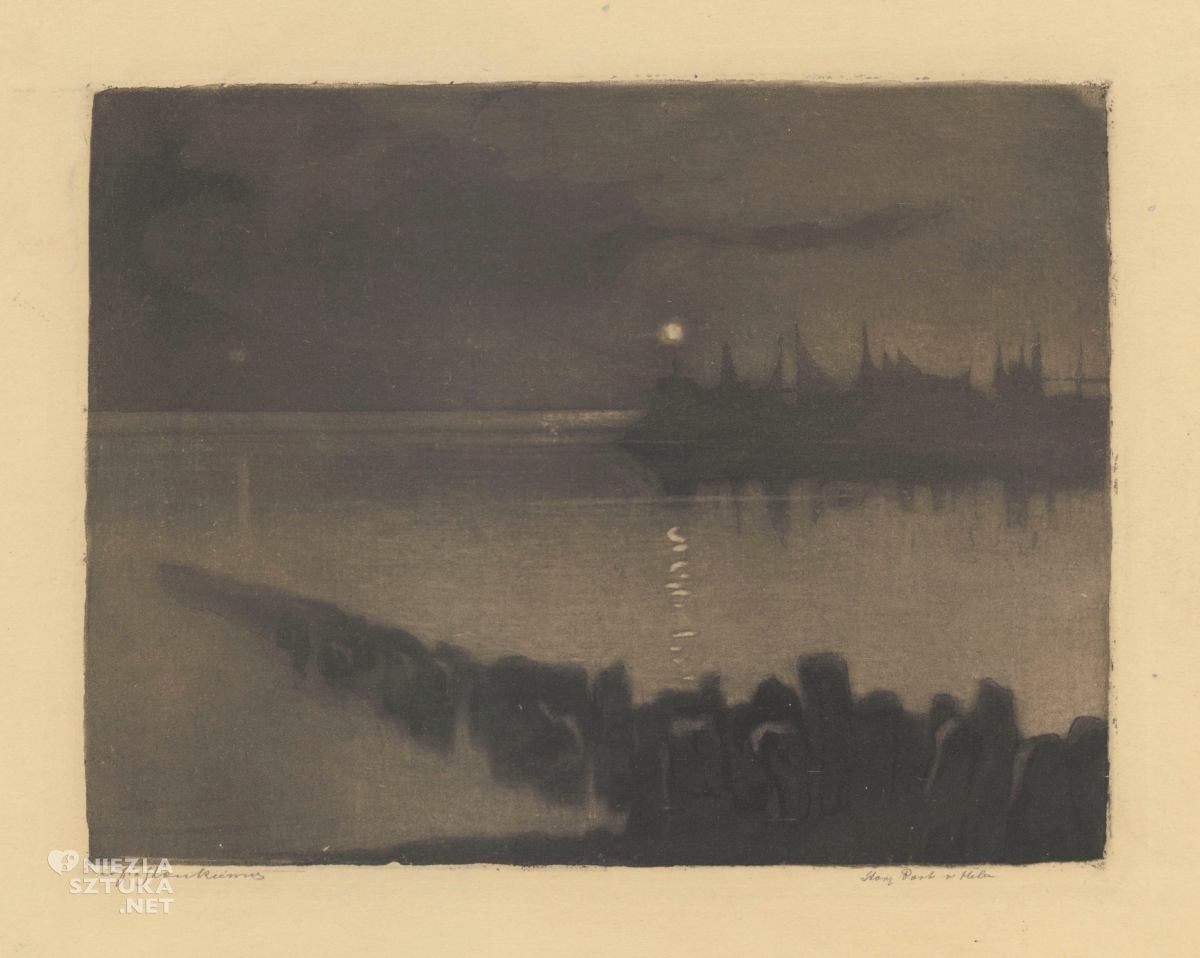 Zofia Stankiewicz, Stary Port w Helu, kobiety w sztuce, grafika polska, krajobraz, port, łódki, Hel, Morze Bałtyckie, czarno-białe, niezła sztuka