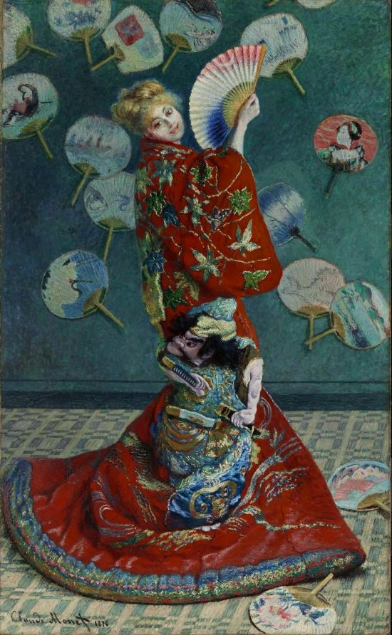 Claude Monet, La Japonaise, japonka, sztuka francuska, motywy orientalne, orientalizm, wachlarz, niezła sztuka