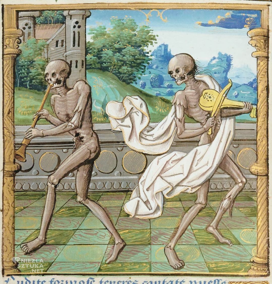 Danse Macabre, taniec śmierci, vanitas, szkielety, sztuka vanitatywna, manuskrypt, motyw śmierci, ilustracja, sztuka średniowieczna, sztuka francuska, niezła sztuka