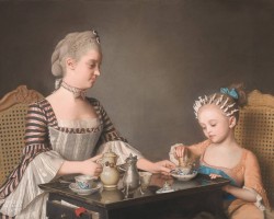 Jean-Étienne Liotard, Śniadanie rodziny Lavergne, przy stole, posiłek, sztuka francuska, scena rodzajowa, niezła sztuka