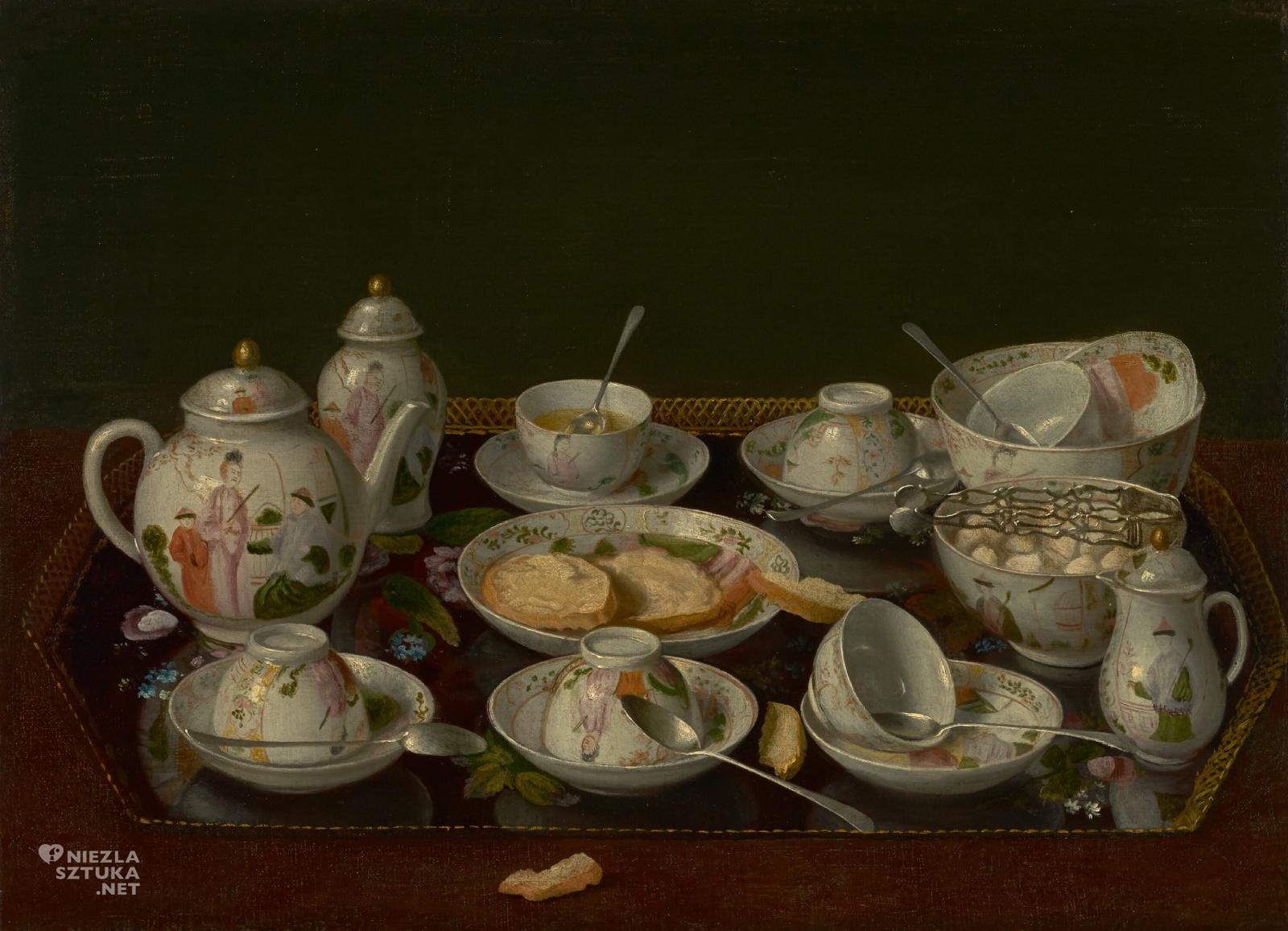 Jean-Étienne Liotard, Martwa natura: zestaw do herbaty, Still Life: Tea Set, porcelana, śniadanie, sztuka francuska, niezła sztuka