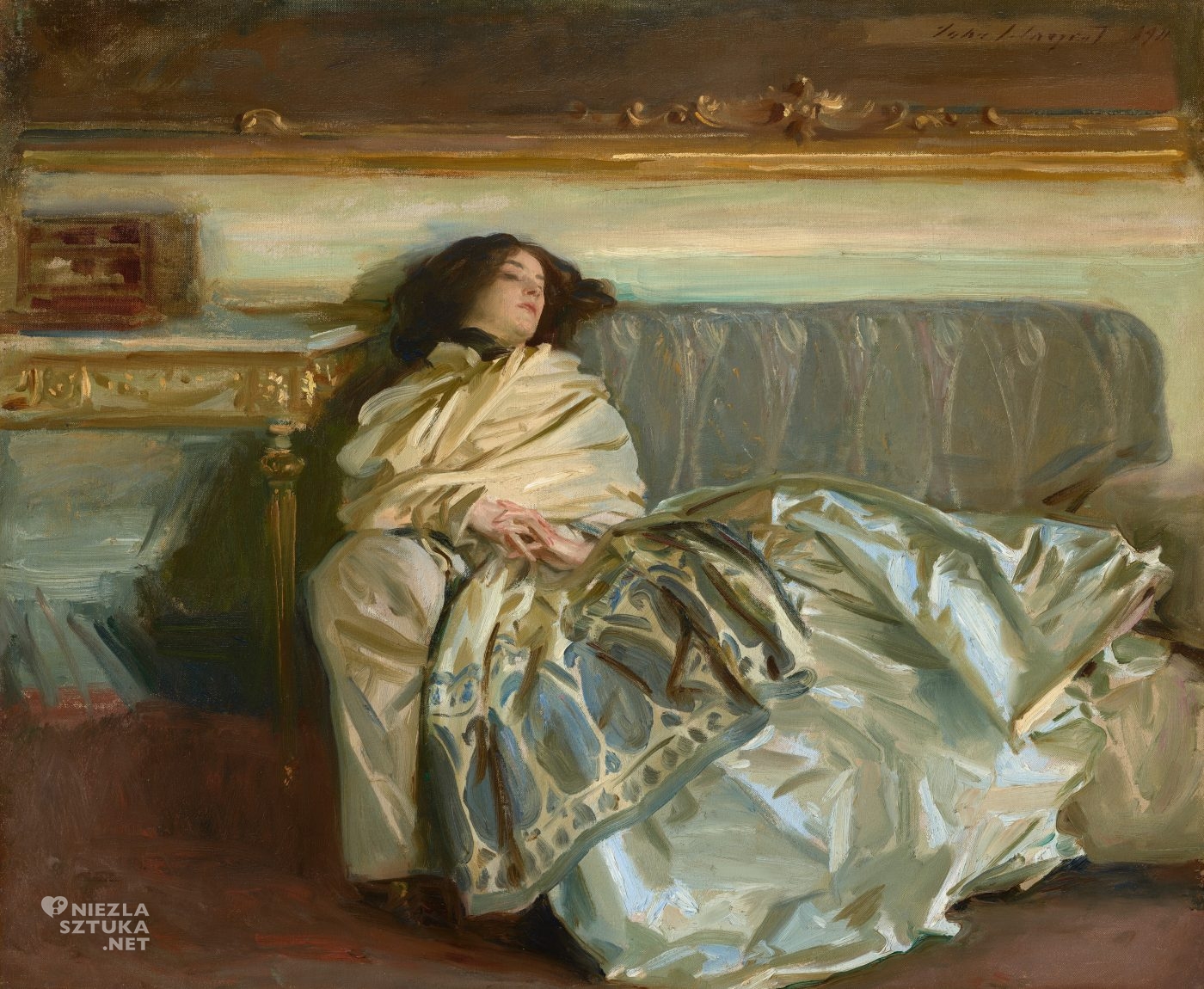 John Singer Sargent, Nonszalancja (Odpoczynek), leżąca kobieta, sztuka amerykańska, niezła sztuka