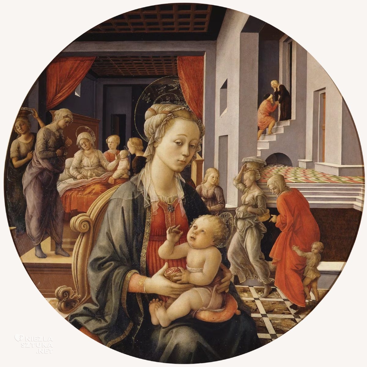 Filippo Lippi, Madonna z Dzieciątkiem i historie z życia św. Anny, sztuka renesansowa, sztuka włoska, niezła sztuka