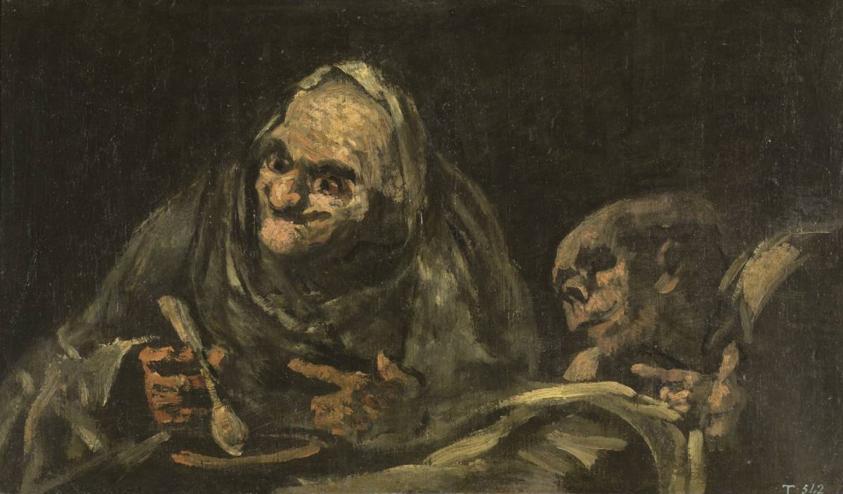 Francisco Goya, Dwóch starszych mężczyzn jedzących zupę, Prado, niezła sztuka