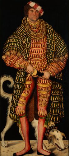 Lucas Cranach starszy, Portret księcia Henryka Saksońskiego i jego żony Katarzyny Meklemburskiej, pies, sztuka niemiecka, Drezno, niezła sztuka