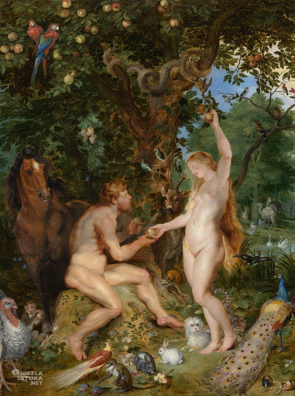 Jan Brueghel starszy, Peter Paul Rubens, Ogród Edenu z upadkiem człowieka, motywy religijne, scena biblijna, niezła sztuka