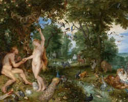 Jan Brueghel starszy, Peter Paul Rubens, Ogród Edenu z upadkiem człowieka, motywy religijne, scena biblijna, niezła sztuka