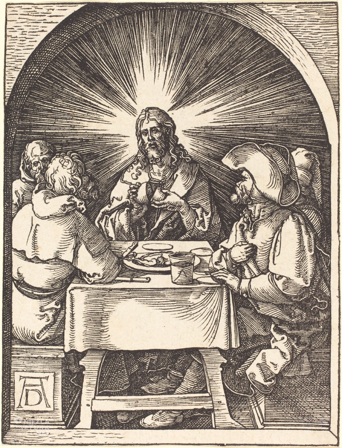 Albrecht Dürer, Chrystus i apostołowie w Emaus, rycina, motywy religijne, ostatnia wieczerza, niezła sztuka