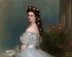 Franz Xaver Winterhalter, Cesarzowa Austrii Elżbieta w dworskiej sukni galowej z diamentowymi gwiazdkami, portret kobiety, Sissi, Sisi, niezła sztuka