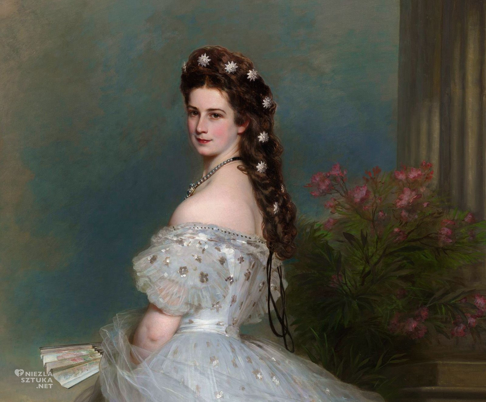 Franz Xaver Winterhalter, Cesarzowa Austrii Elżbieta w dworskiej sukni galowej z diamentowymi gwiazdkami, portret kobiety, Sissi, Sisi, niezła sztuka