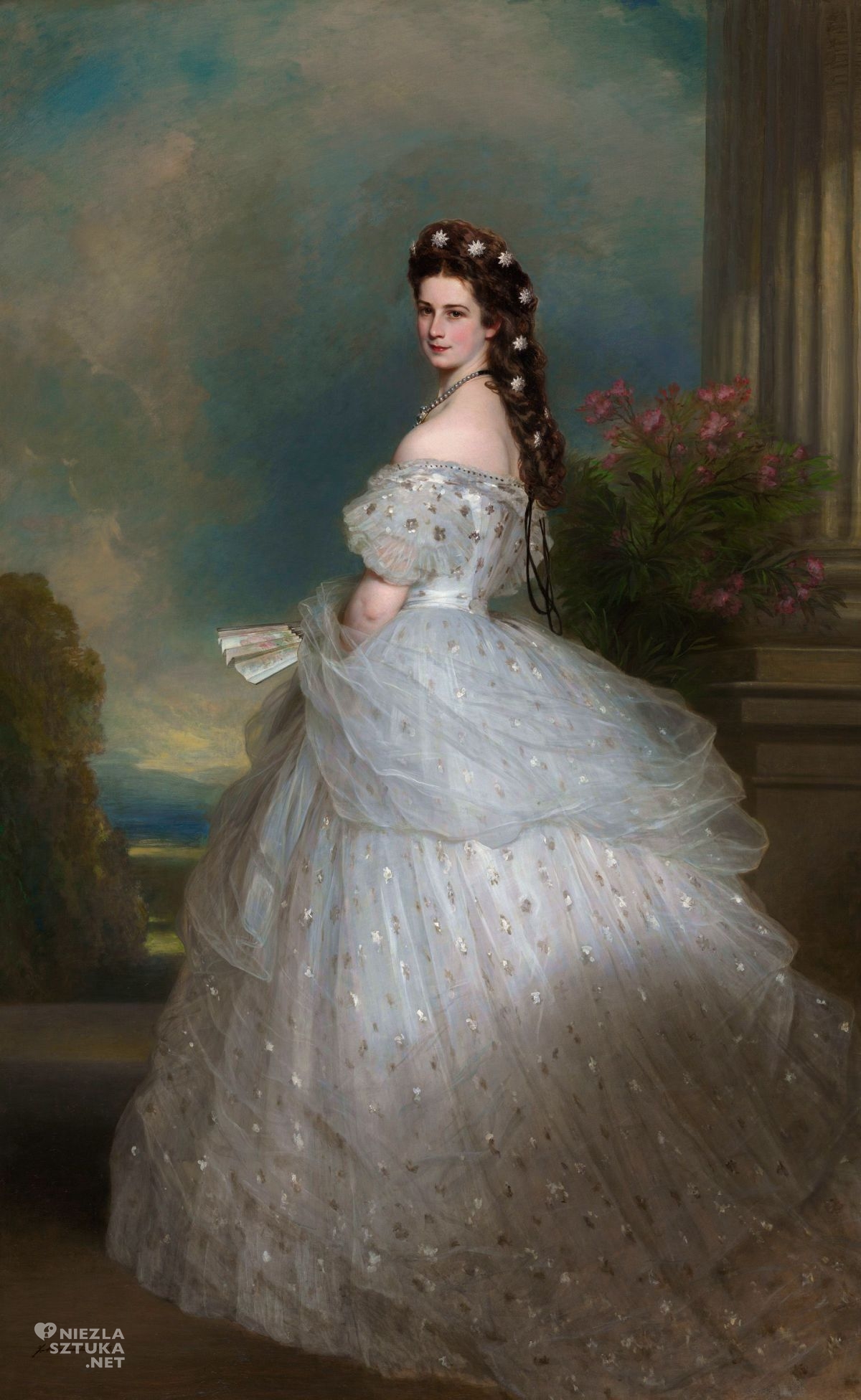 Franz Xaver Winterhalter, Cesarzowa Austrii Elżbieta w dworskiej sukni galowej z diamentowymi gwiazdkami, portret kobiety, Sissi, Sisi, niezła sztuka