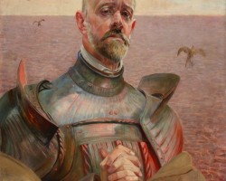 Jacek Malczewski, Autoportret w zbroi, sztuka polska, sztuka realistyczna, Niezła Sztuka