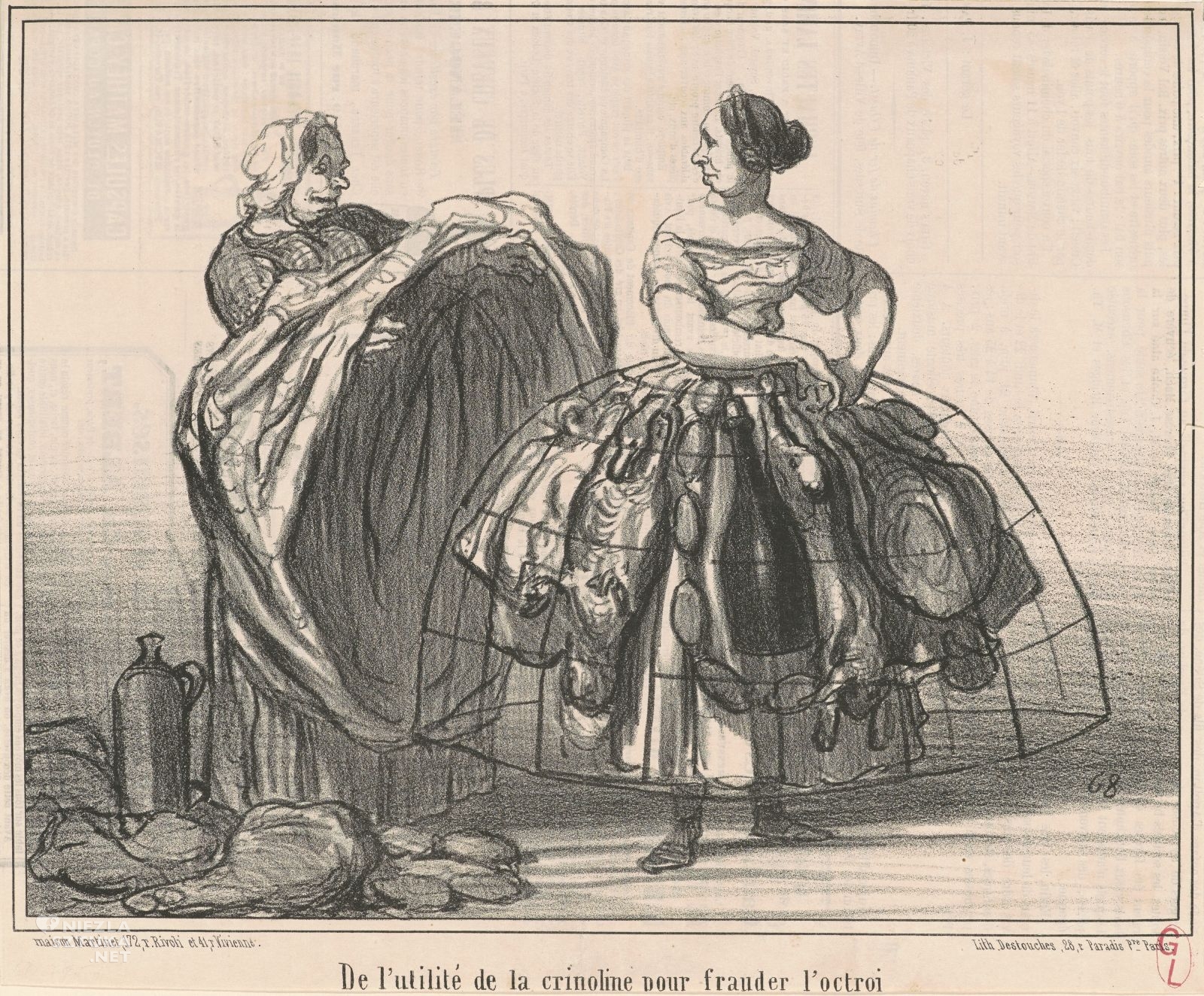 Honoré Daumier, O przydatności krynoliny w oszustwach podatkowych, krynolina, moda, karykatura, niezła sztuka